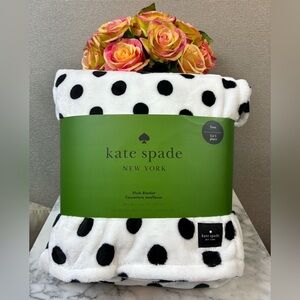 Kate Spade Plush White w/ Black Polka Dots Blanket - Twin Size 68” x 90” NWT